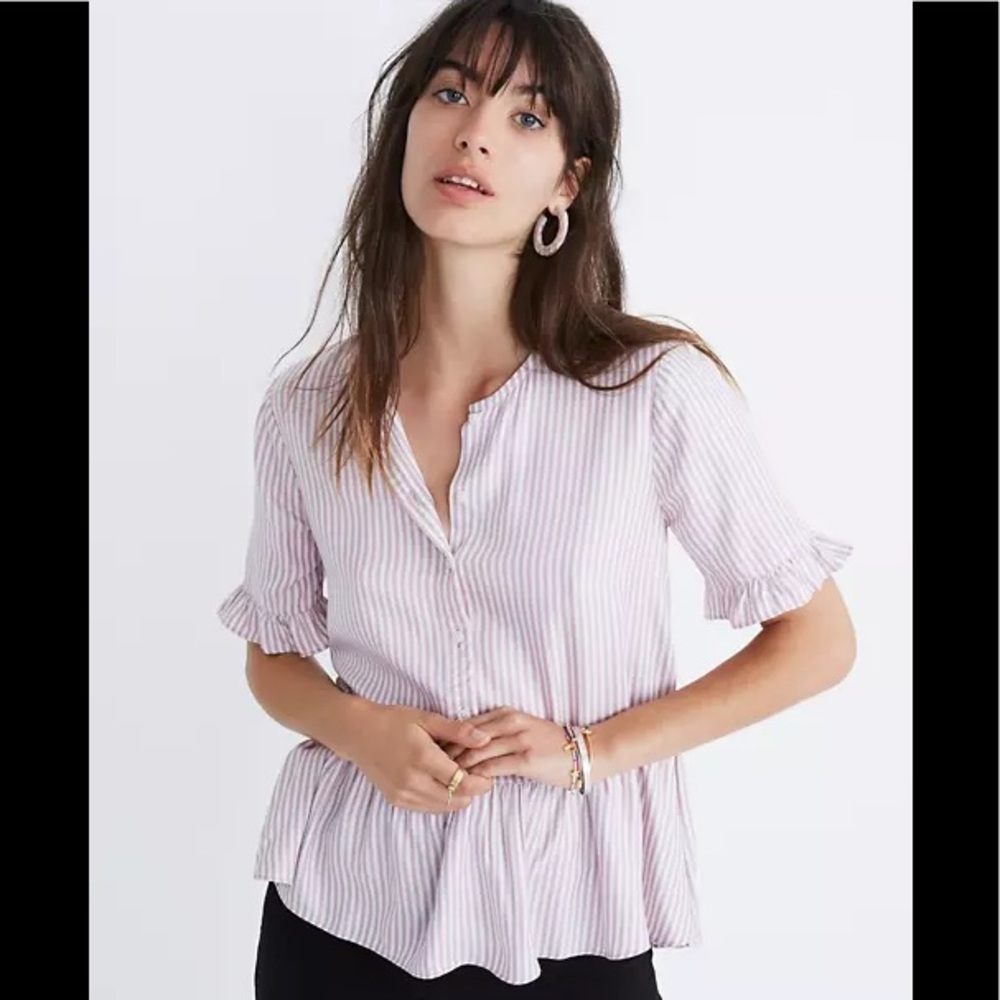Madewell ruffle hem lavender studio stripe top